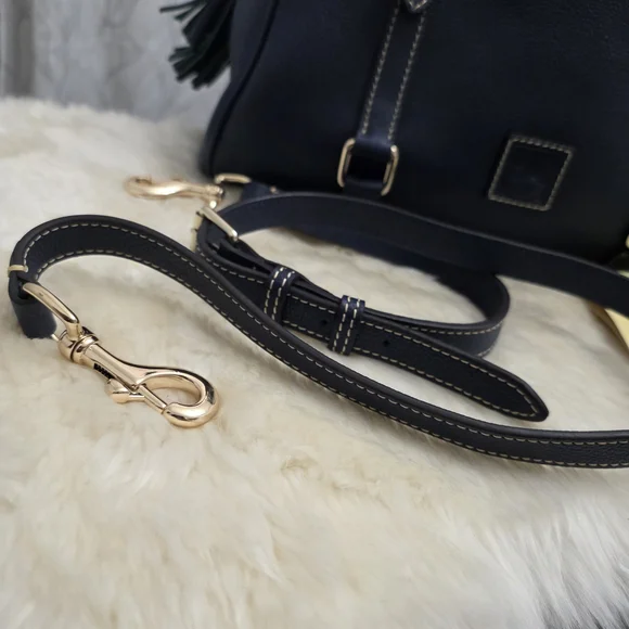 Dooney & Bourke Large Navy Pebbled Leather Florentine Sorrento Satchel w/ Strap - Picture 6 of 10